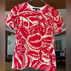 Marc Jacobs Red and Cream Floral Short Sleeve Tee